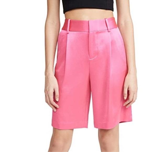 Alice + Olivia Wild Pink Satin Bermuda Shorts Size 14 - Picture 1 of 11